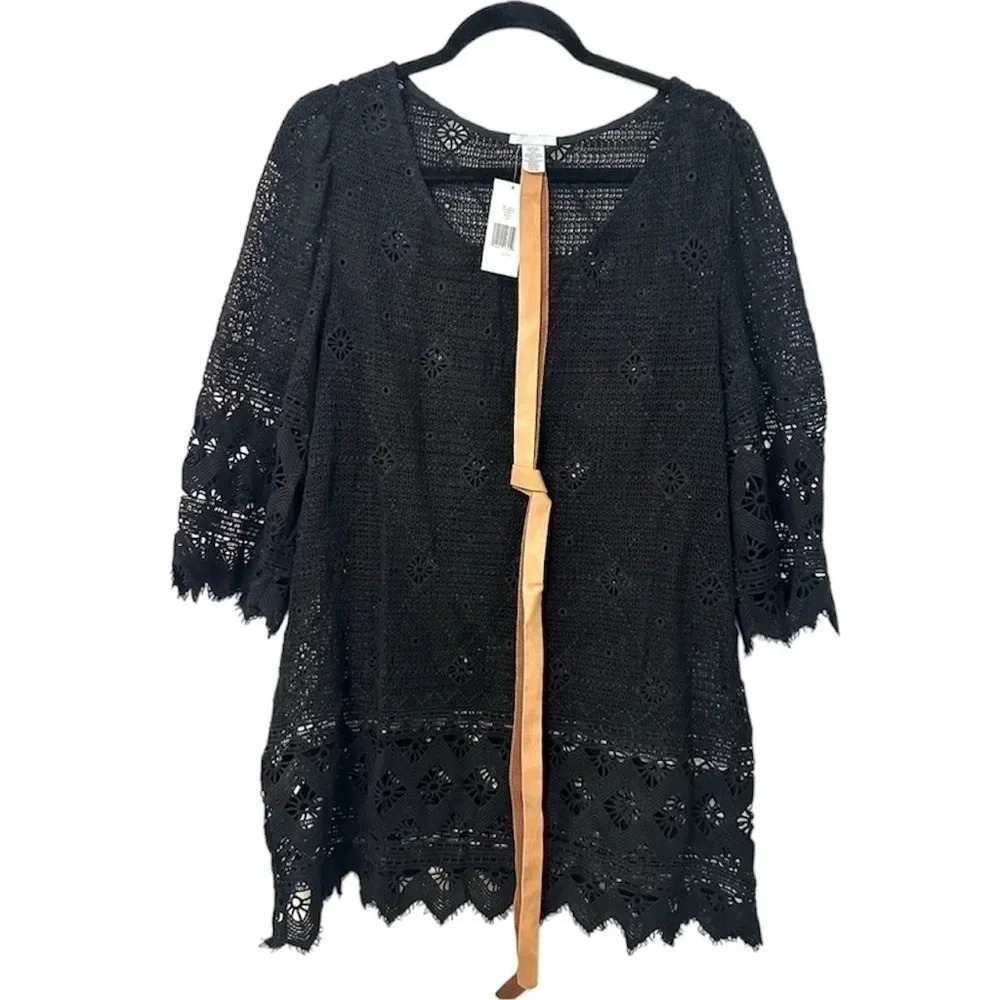 Eberjey Havanera Georgia Black Lace Dress or Swimsuit Coverup w/ Belt S/M NWT